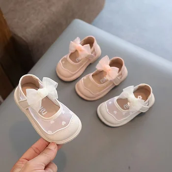 Congme Бебе момичета плоски обувки новородено малко дете деца лък принцеса обувки дишаща окото дантела рокля обувки кукла обувки