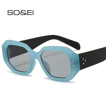 SO&EI Мода Polygon площад слънчеви очила жени градиент нюанси UV400 очила ретро тенденция нитове слънчеви очила