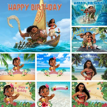 Дисни принцеса Ваяна фон бебе Моана парти декорации банер за момичета рожден ден море океан плаж фонова фотография