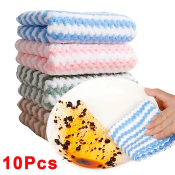 1/10Pcs Coral Fleece Кърпи за съдове Удебелена абсорбираща кърпа за сушене Кухня Не залепва Парцали за почистване на масло Домакински кърпи за почистване